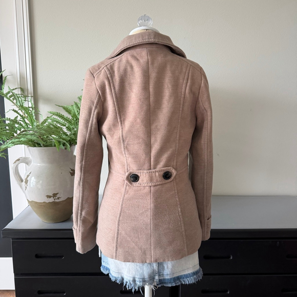 H&M Tan Double-Breasted Cowl Neck Coat Size 4 - Picture 4 of 6